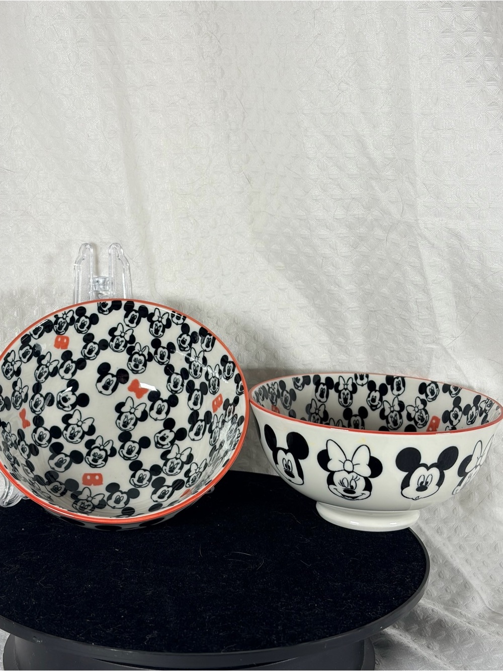 Mickey & Minnie Ceramic Tidbit Bowls - Black & Red Pattern Set of two Retired